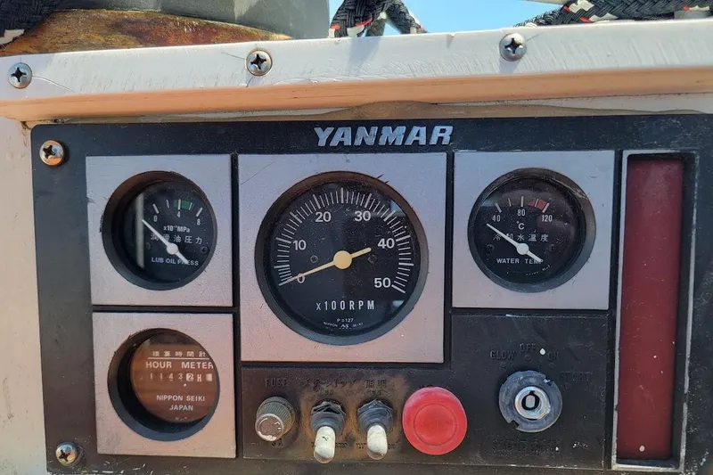 Slide: The Image of Control panel of a 1981 CT 47 engine with gauges and switches. - 27