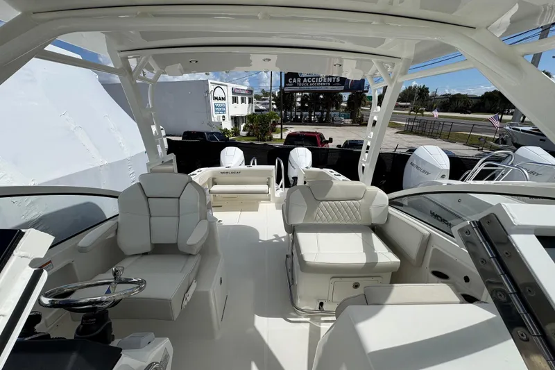 Slide: The Image of Interior of 2026 World Cat 280 DC-X boat with luxurious seating and modern design. - 8