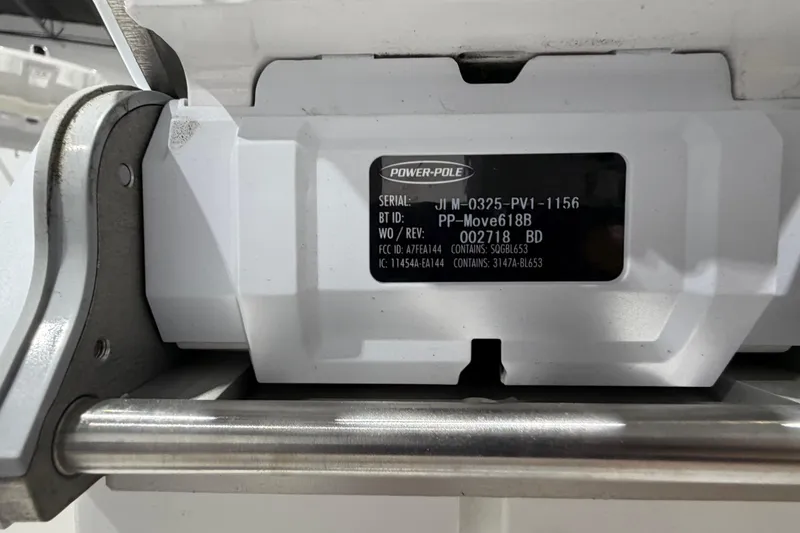 Slide: The Image of Power-Pole serial label on 2025 SeaVee 270Z boat component. - 49