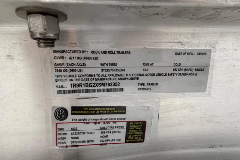 Slide: The Image of Label on a trailer manufactured by Rock and Roll Trailers, dated April 2025. - 50