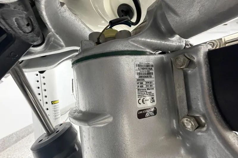 Slide: The Image of Close-up of a Mercury Marine engine component on a 2025 SeaVee 270Z boat. - 51