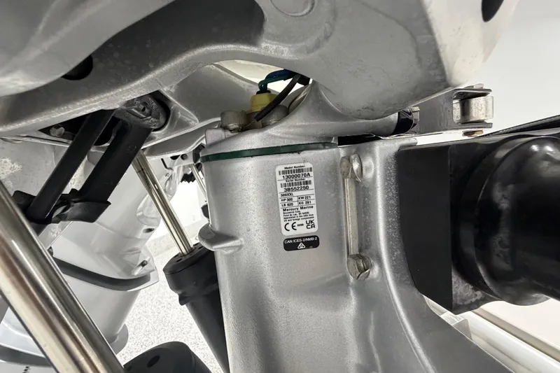 Slide: The Image of Close-up of 2025 SeaVee 270Z boat engine component with label details. - 52