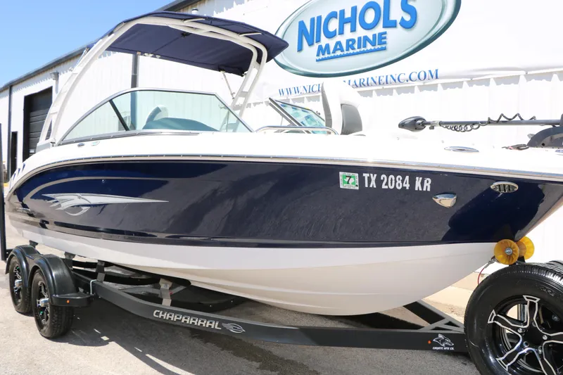 Slide: The Image of 2023 Chaparral 21 SSi Ski & Fish boat on trailer at Nichols Marine. - 3