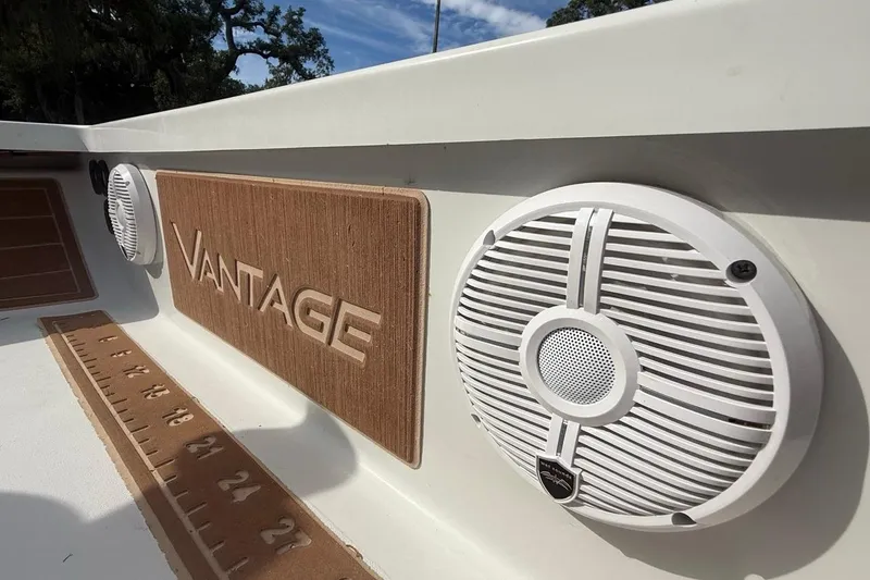 Slide: The Image of 2017 East Cape Vantage boat interior with speaker and branded mat. - 17