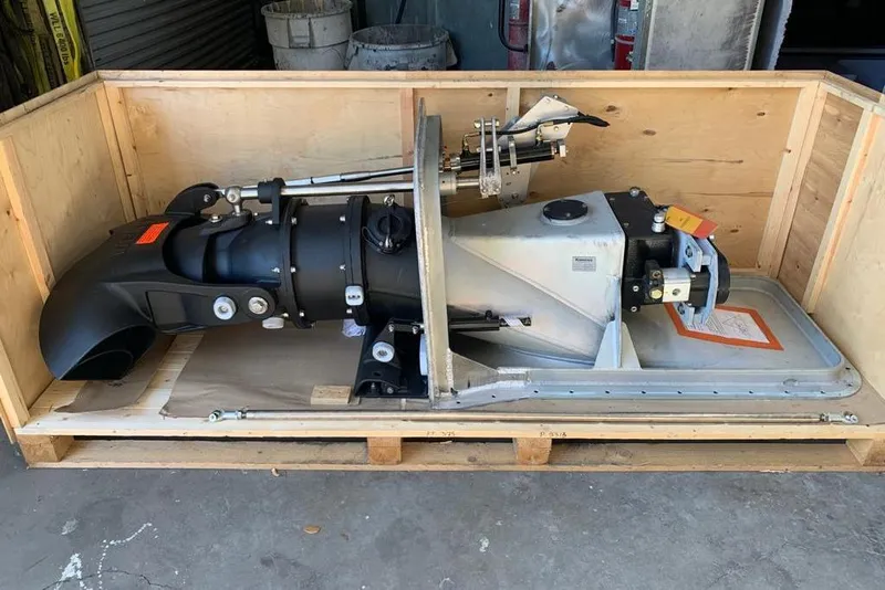 Slide: The Image of Crated jet propulsion system for 2003 Gold Coast fast ferry, displayed in a wooden box. - 35