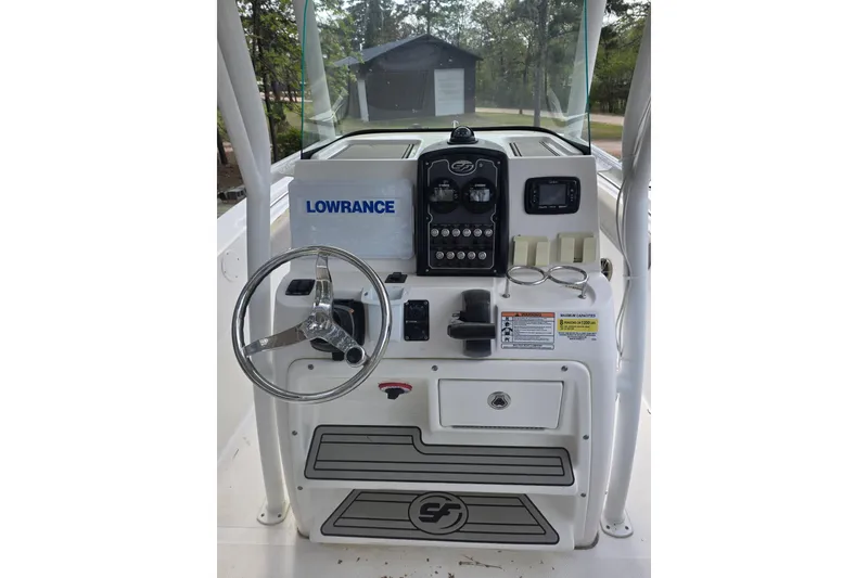 Slide: The Image of 2019 Sea Fox 226 Commander boat console with Lowrance electronics and steering wheel. - 5