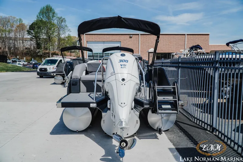 Slide: The Image of 2026 Evotti 723CS pontoon boat with powerful engine at Lake Norman Marina. - 4