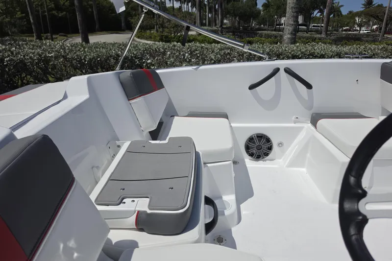 Slide: The Image of Interior of 2026 Tahoe T18 boat with seating and speaker system. - 6
