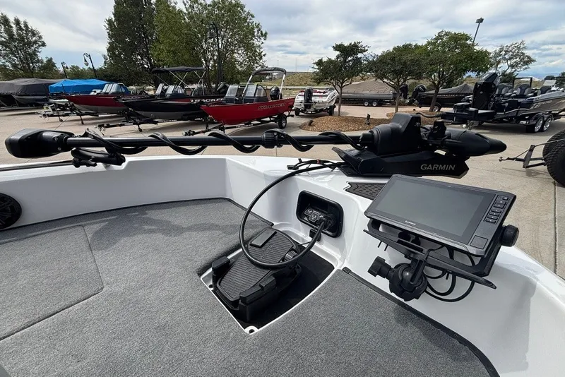 Slide: The Image of 2026 Nitro ZV19 Sport Pro boat with Garmin navigation system and trolling motor. - 16