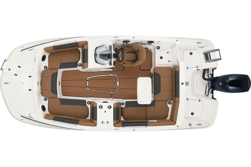 Slide: The Image of 2026 Tahoe 1950 boat interior with tan seating and modern dashboard. - 9