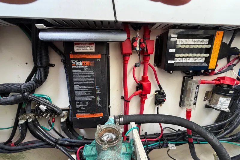 Slide: The Image of Electrical system of a 2012 Sea Ray Sundancer 350 boat, featuring wiring and components. - 30