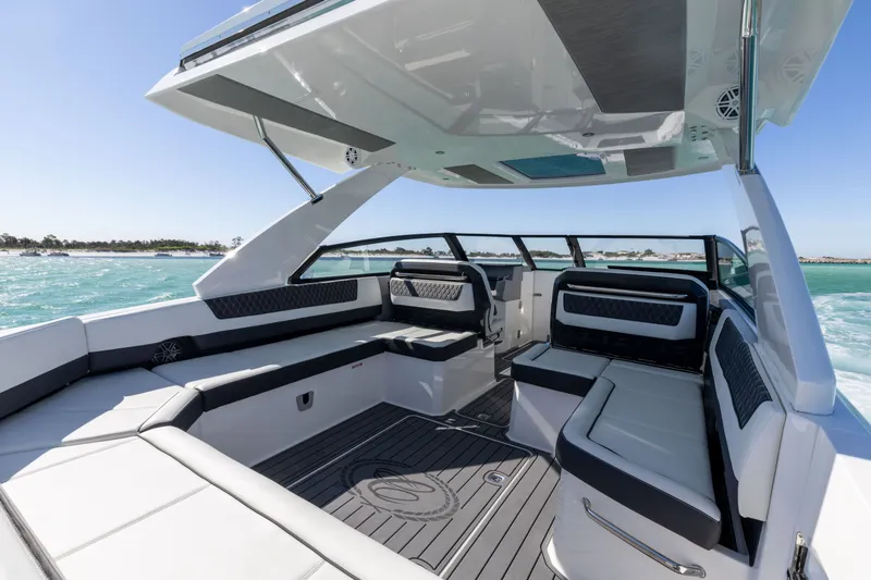 Slide: The Image of Interior of 2024 Cobalt R35 yacht on open water. - 19