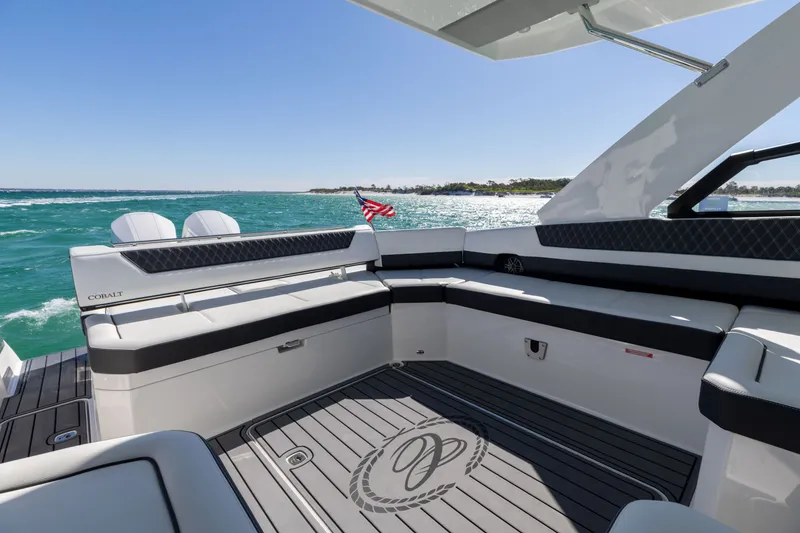 Slide: The Image of Luxurious interior of Cobalt R35 yacht, 2024 model, on open sea. - 26