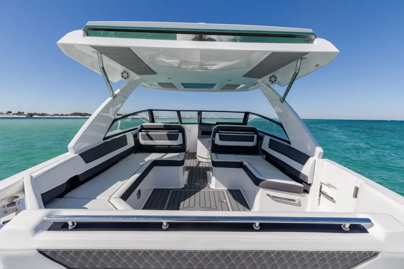 Slide: The Image of Luxurious Cobalt R35 boat 2024 on open sea. - 28