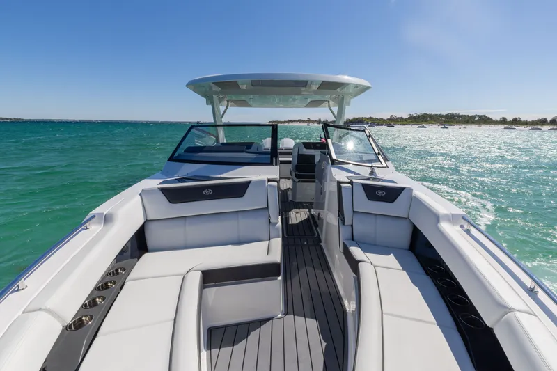 Slide: The Image of Luxurious Cobalt R35 boat 2024 on open water. - 41