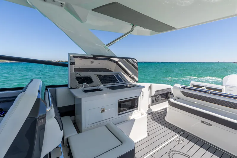 Slide: The Image of Interior of 2024 Cobalt R35 yacht with ocean view. - 46