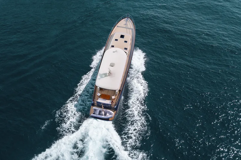 The Image of Aerial view of 2027 Hunt Yachts 56 Ocean Express cruising on open water. - 3