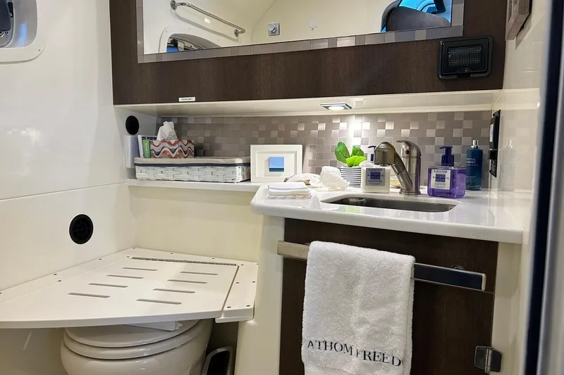 Slide: The Image of Luxurious bathroom in 2017 Monterey 360 Sport Coupe with modern fixtures and elegant decor. - 73