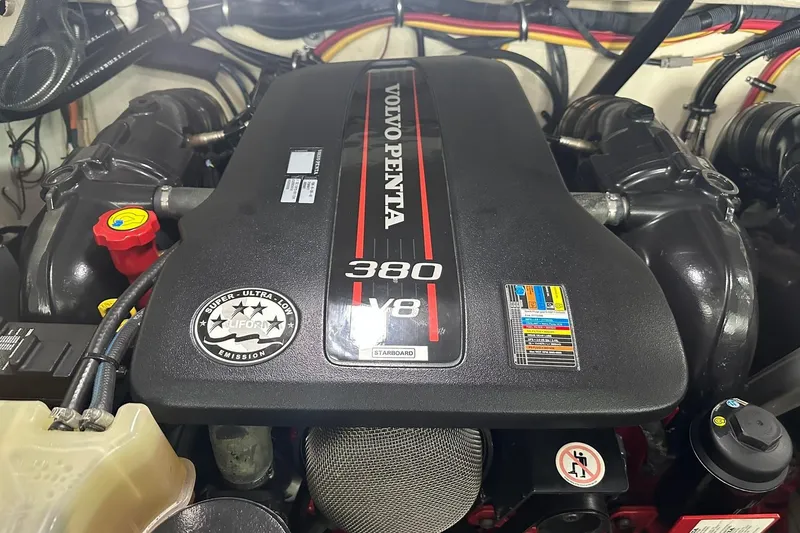 Slide: The Image of Volvo Penta 380 V8 engine in a 2017 Monterey 360 Sport Coupe boat. - 78