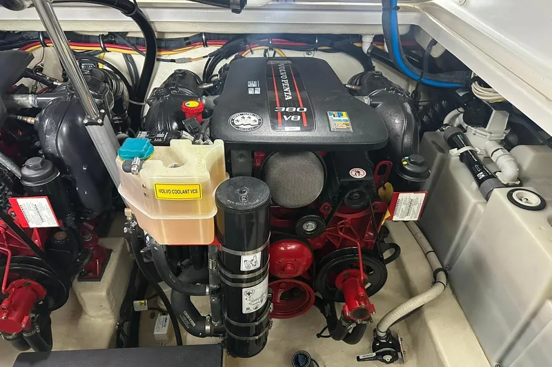 Slide: The Image of Engine compartment of a 2017 Monterey 360 Sport Coupe with Volvo Penta V8 engine. - 79