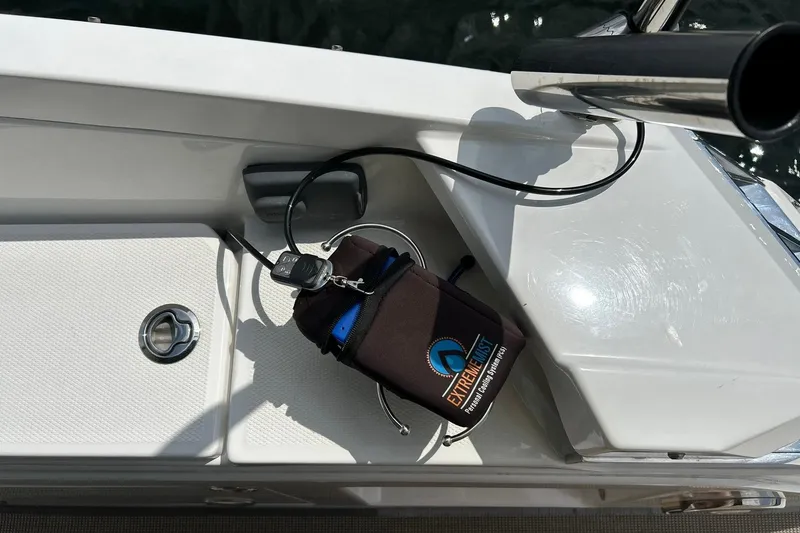 Slide: The Image of 2017 Monterey 360 Sport Coupe deck with keys and Extreme Mist gear. - 85