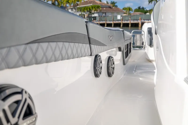 Slide: The Image of 2019 Deep Impact 369 Sport boat interior with sleek design and premium speakers. - 33