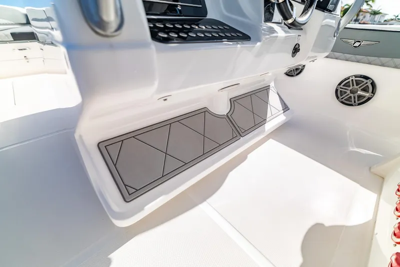 Slide: The Image of 2019 Deep Impact 369 Sport boat interior with sleek dashboard and modern design elements. - 50