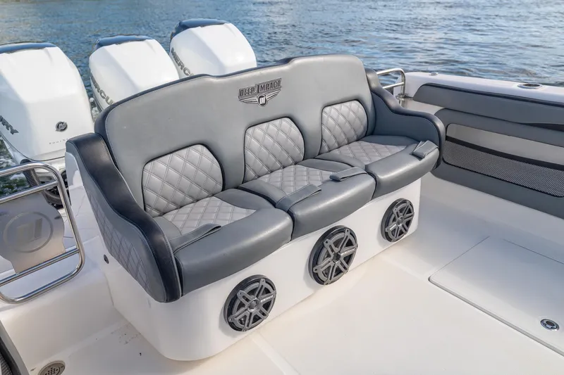 Slide: The Image of Luxury seating on 2019 Deep Impact 369 Sport boat with stylish design and speakers. - 63