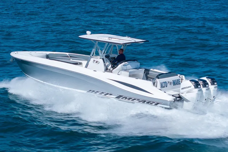 Slide: The Image of 2019 Deep Impact 369 Sport boat cruising on open water. - 91