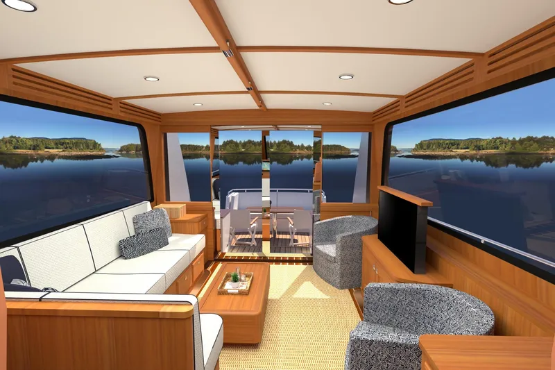Slide: The Image of Luxurious interior of 2027 Hunt Yachts 56 Ocean Express with scenic water views. - 10