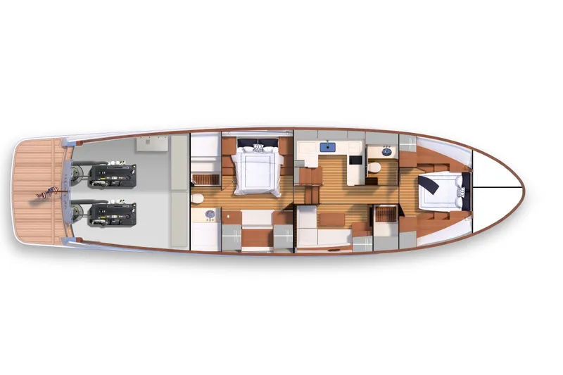 Slide: The Image of Floor plan of 2027 Hunt Yachts 56 Ocean Express, showcasing interior layout and engine room. - 16