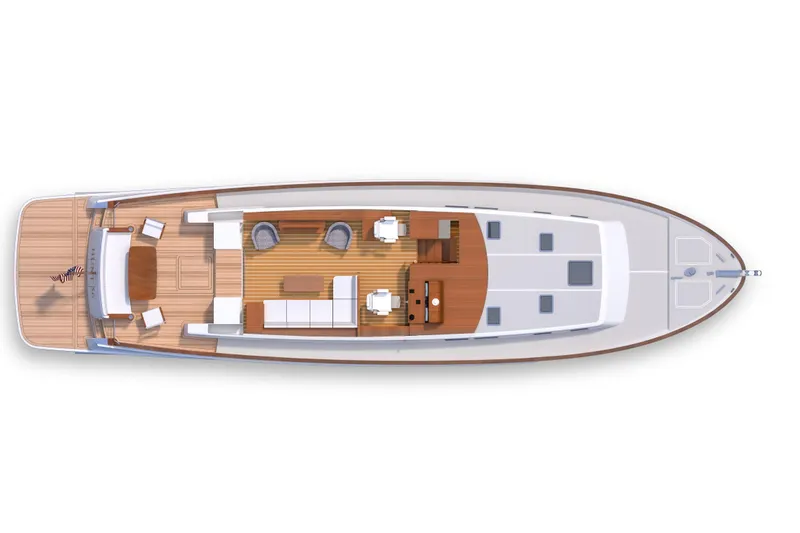 Slide: The Image of Top view of 2027 Hunt Yachts 56 Ocean Express, showcasing spacious deck layout. - 17