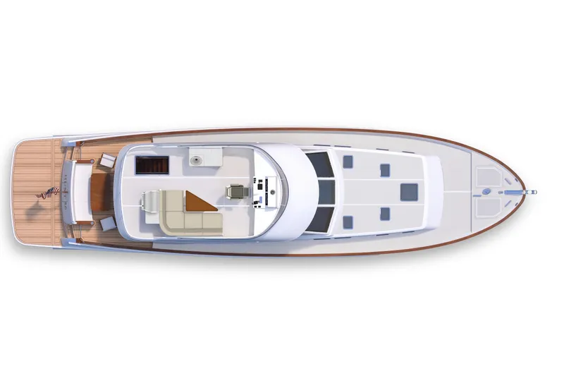 Slide: The Image of Top view of 2027 Hunt Yachts 56 Ocean Flybridge, showcasing sleek design and spacious layout. - 18