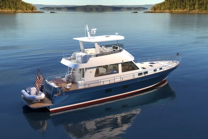 Slide: The Image of Luxury 2027 Hunt Yachts 56 Ocean Flybridge cruising on serene waters. - 6
