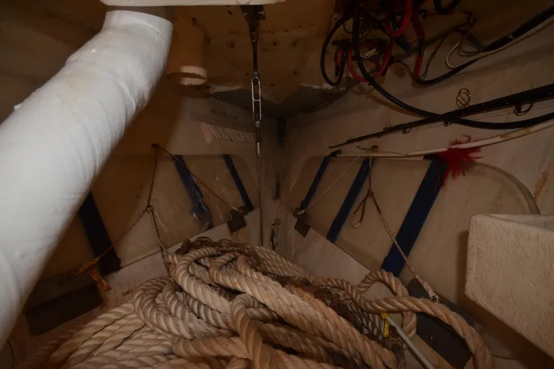 Slide: The Image of Interior of 1992 Hinckley Sou'wester 59 sailboat with ropes and equipment. - 42