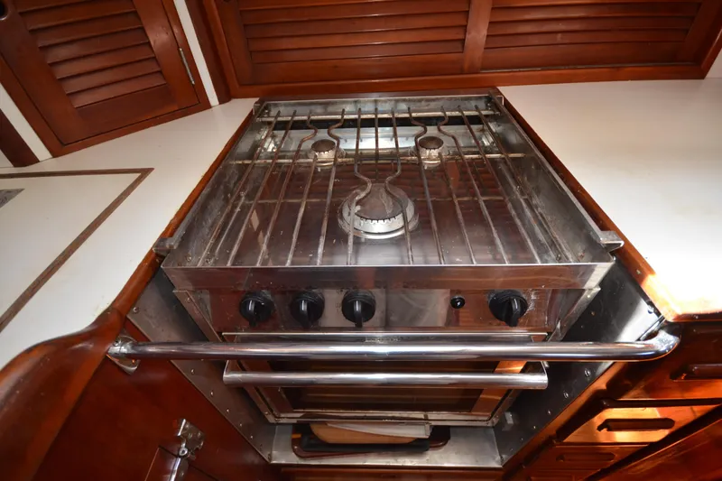 Slide: The Image of Stainless steel stove in 1992 Hinckley Sou'wester 59 yacht kitchen. - 49