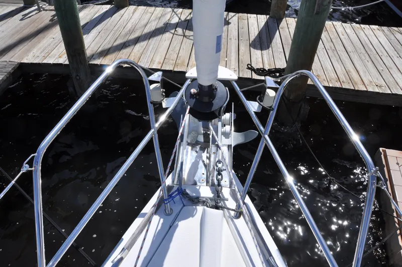 Slide: The Image of Bow of 2010 Jeanneau Sun Odyssey 36i sailboat docked at marina. - 6