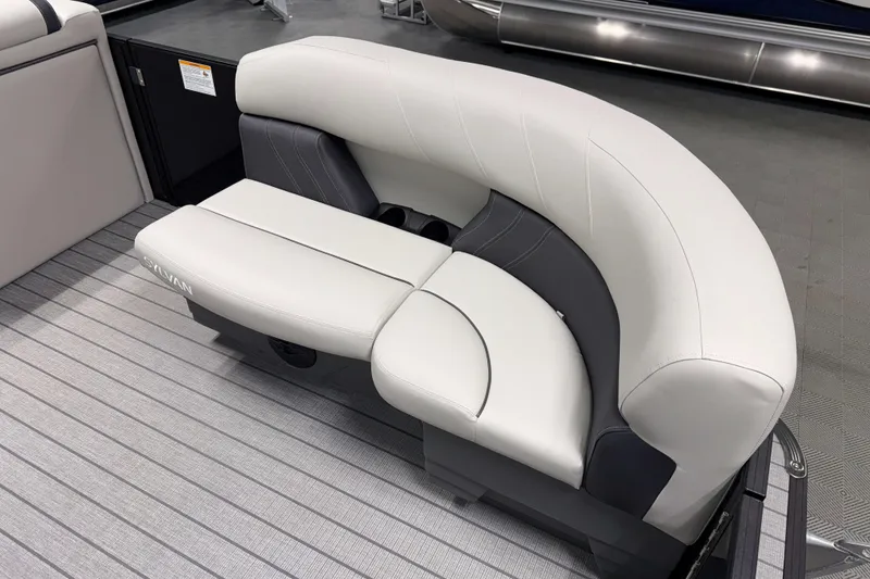 Slide: The Image of Luxurious seating on 2026 Sylvan Mirage 8520 Cruise pontoon boat, featuring sleek design and comfort. - 15