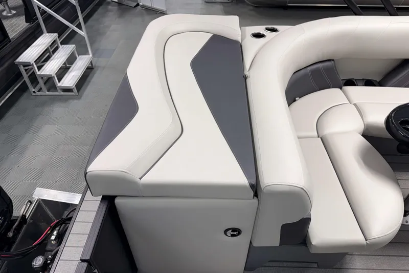 Slide: The Image of Luxurious seating on 2026 Sylvan Mirage 8520 Cruise pontoon boat, featuring sleek design and comfort. - 3