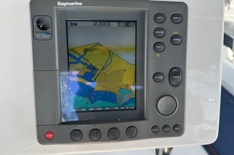 Slide: The Image of Raymarine Pathfinder RL70C navigation display on 2004 Hunter 41 Aft Cockpit sailboat. - 12