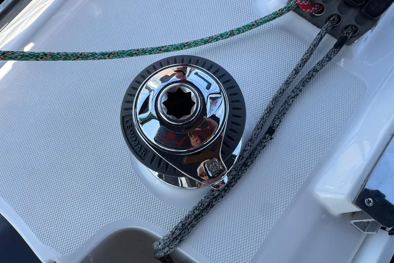 Slide: The Image of Close-up of a Lewmar winch on a 2004 Hunter 41 Aft Cockpit sailboat. - 17
