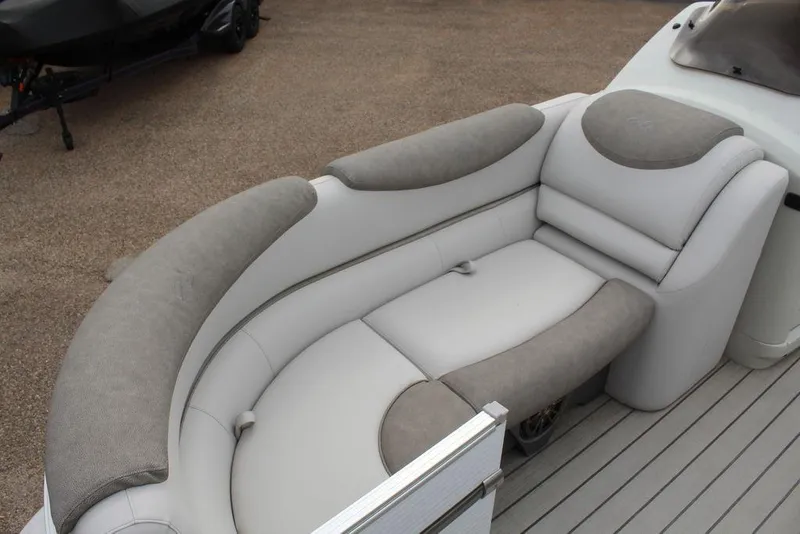Slide: The Image of 2020 Avalon Catalina Versatile Rear Bench 23' with plush gray and white seating. - 17