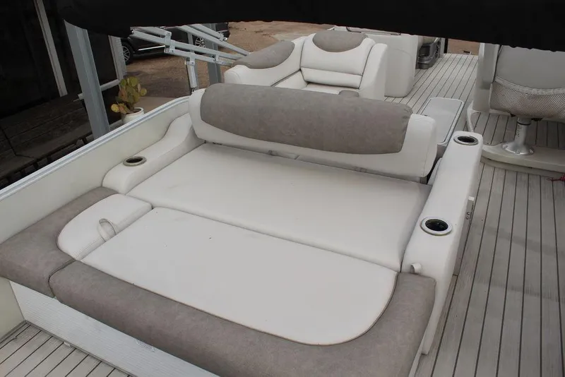 Slide: The Image of 2020 Avalon Catalina Versatile Rear Bench 23' with comfortable seating and cup holders. - 23