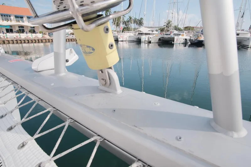 Slide: The Image of Catamaran deck detail with marina view, Leopard 46, 2007 model. - 18