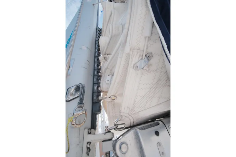 Slide: The Image of Close-up of a 2007 Leopard 46 sailboat mast and rigging details. - 22