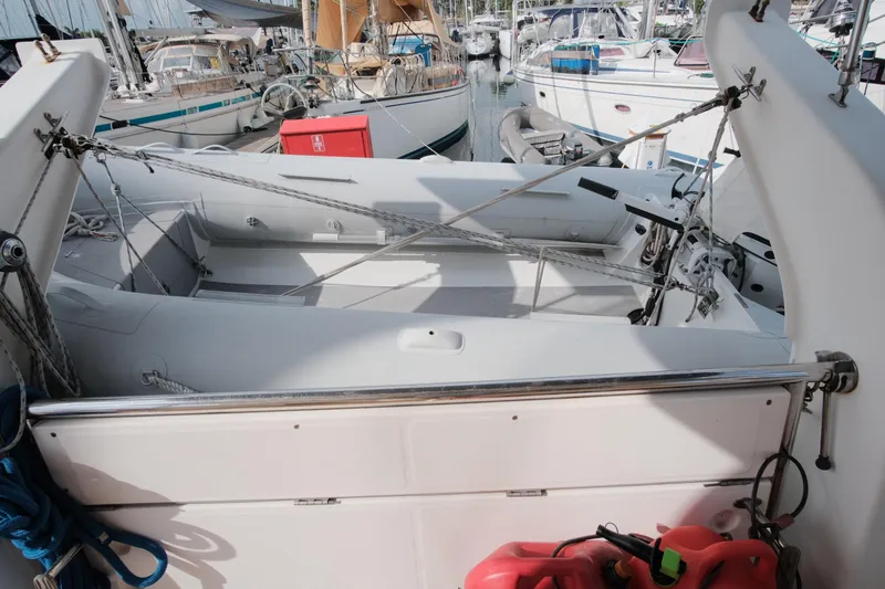 Slide: The Image of Leopard 46 yacht cockpit, 2007 model, docked among other boats in a marina. - 30