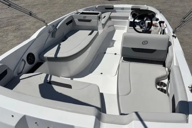 Slide: The Image of 2023 Hurricane SunDeck Sport 185 OB boat interior with spacious seating and modern design. - 8