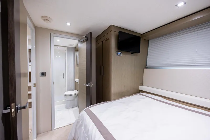 Slide: The Image of Luxurious bedroom and bathroom interior of 2017 Hatteras M75 Panacera yacht. - 69