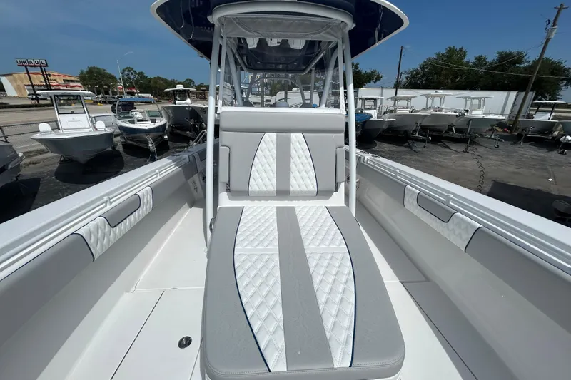 Slide: The Image of 2026 Contender 39 ST boat interior with sleek seating and modern design. - 23