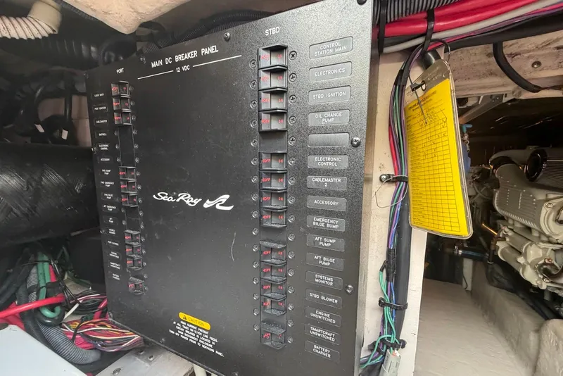 Slide: The Image of Main DC breaker panel on a 2006 Sea Ray 44 Sedan Bridge yacht. - 59